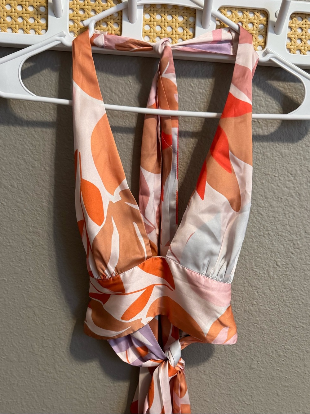 Cotton Candy Orange, Pink & White Abstract Tie-Back Scarf Crop Top